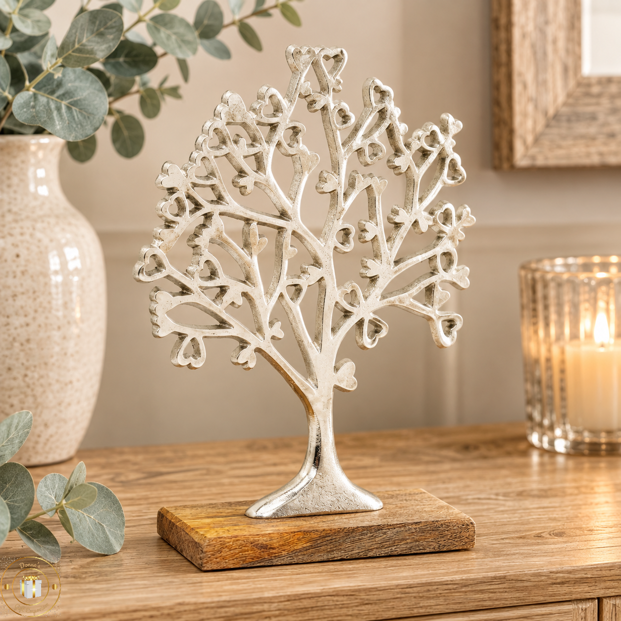 Tree of Life Hearts Love Silver Metal Tree
