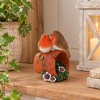 Robin Couple on Terracotta Plant Pot Ornament