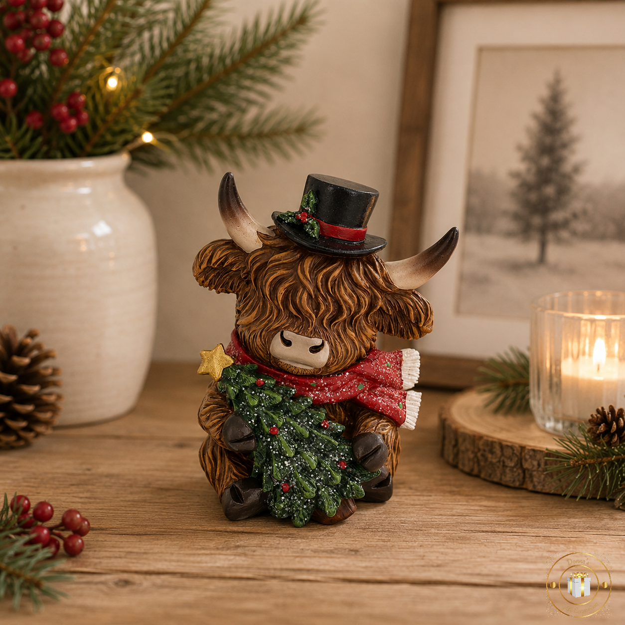 Festive Highland Cows Christmas Ornaments