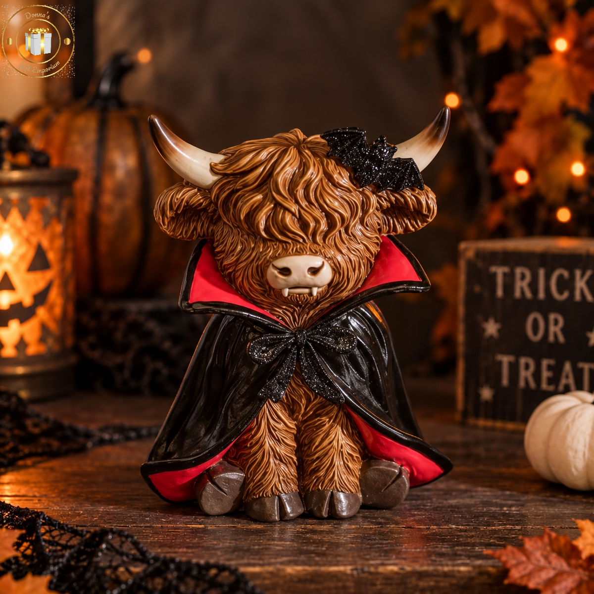 Halloween Highland Cow Figurines – Vampire, Witch & Mummy
