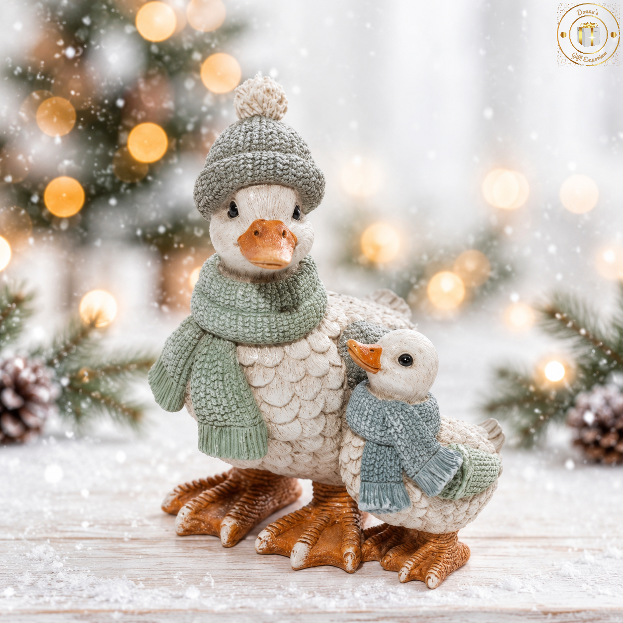 Mummy and Baby Winter Duck Decoration - Mother and Duckling Christmas Ornament