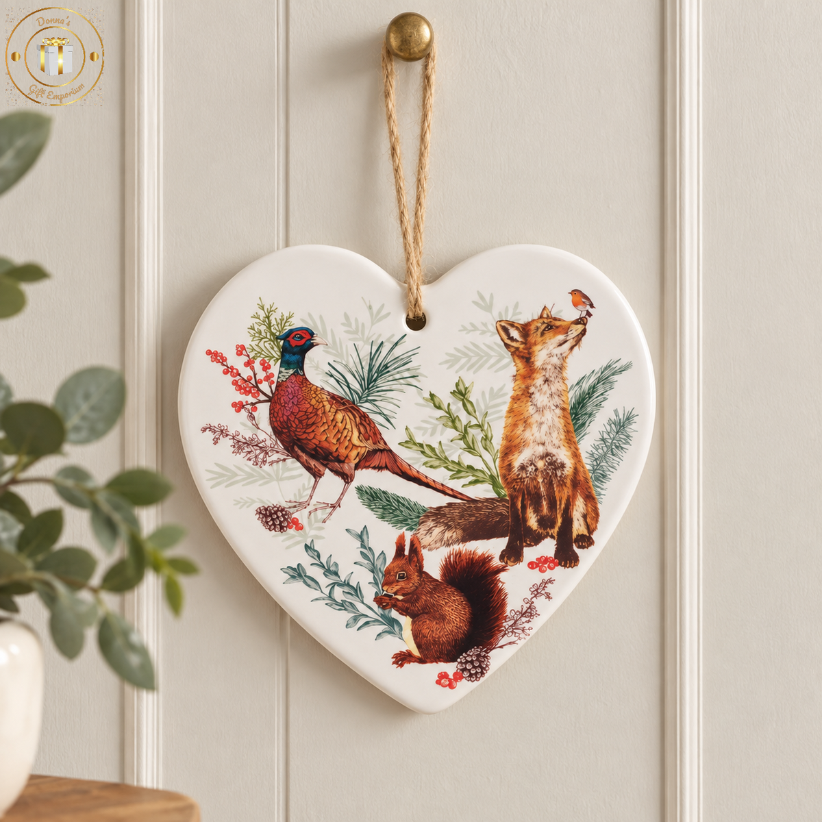 Ceramic Woodland Animals Heart Hanging Decoration