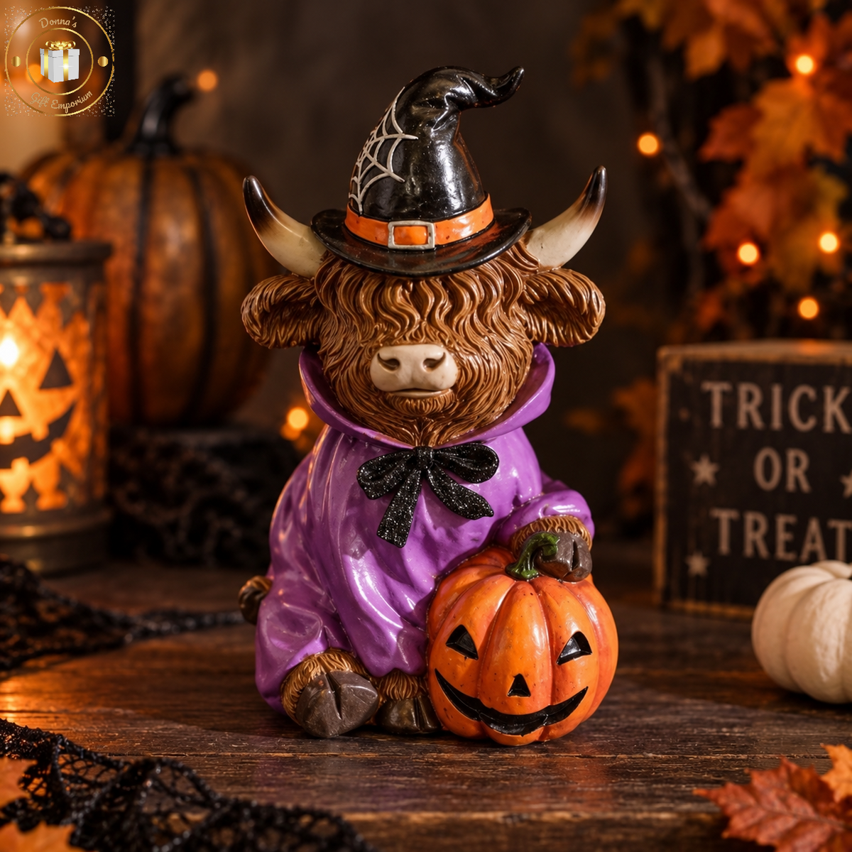 Halloween Highland Cow Figurines – Vampire, Witch & Mummy