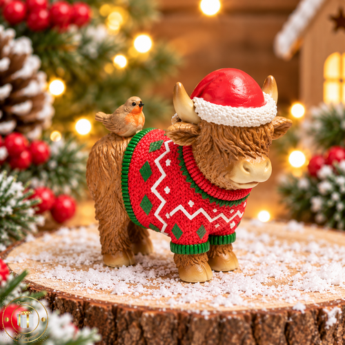 Christmas Highland Cow Ornaments in Festive Jumpers