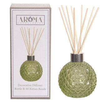 Glass Reed Diffuser Bottle & 50 Rattan Reeds - Green