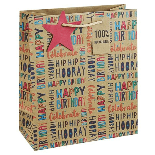 Hip Hip Hooray Kraft Birthday Gift Bag