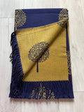 Cashmere Tree Of Life Scarf - Navy/Mustard