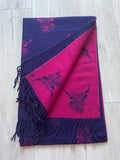 Cashmere Highland Cow Scarf - Navy/Fuchsia