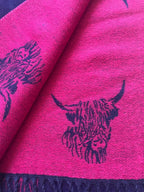 Cashmere Highland Cow Scarf - Navy/Fuchsia