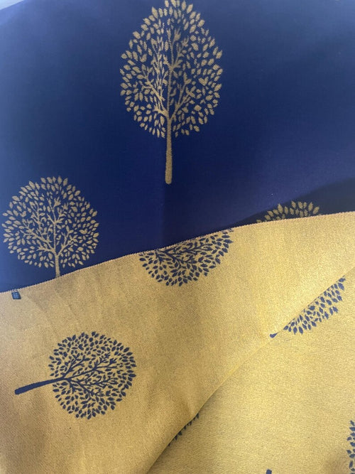 Cashmere Tree Of Life Scarf - Navy/Mustard