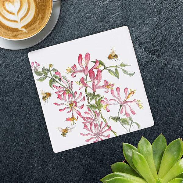 Bee-tanical Ceramic Coaster - Honeysuckle