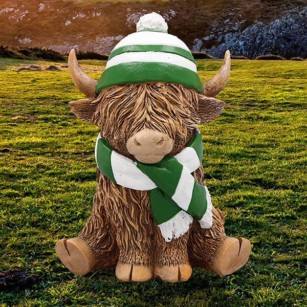 Highland Cow With Green Hat & Scarf