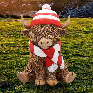 Highland Cow With Red Hat & Scarf