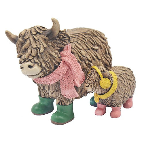 Hughie Highland Cow & Calf Pink Wellington Boots