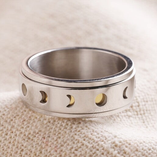 Men's Stainless Steel Moon Phase Spinning Band Ring