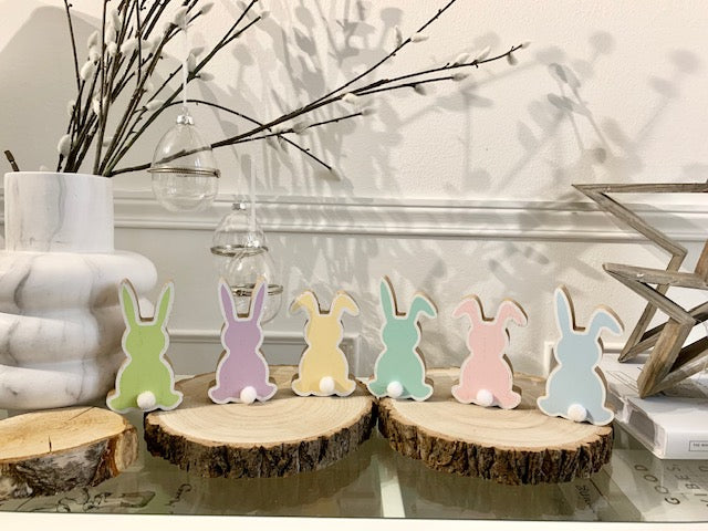 Chunky Wooden Pastel Bunny Rabbits.