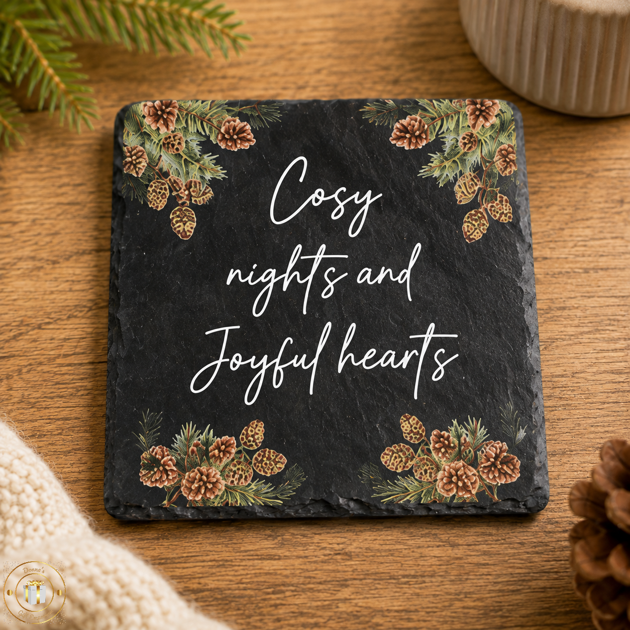 Festive Christmas Slate Coasters – Fabulous/ Cosy / Sparkle
