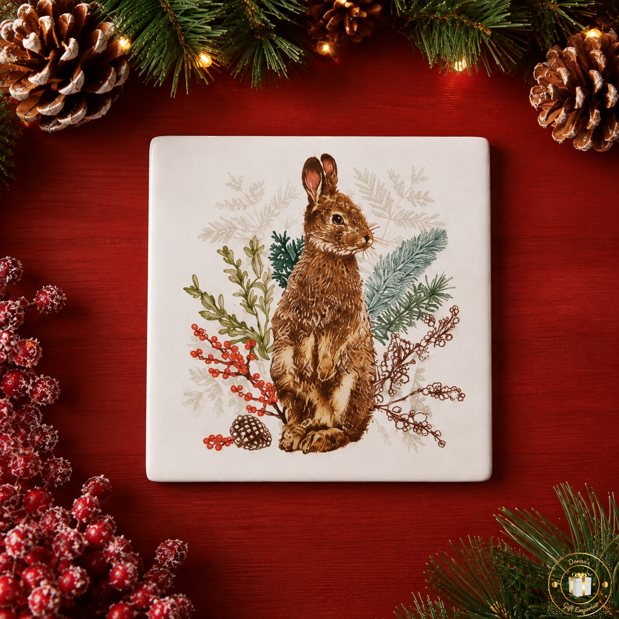 Woodland Hare Coaster – Festive Ceramic Coaster