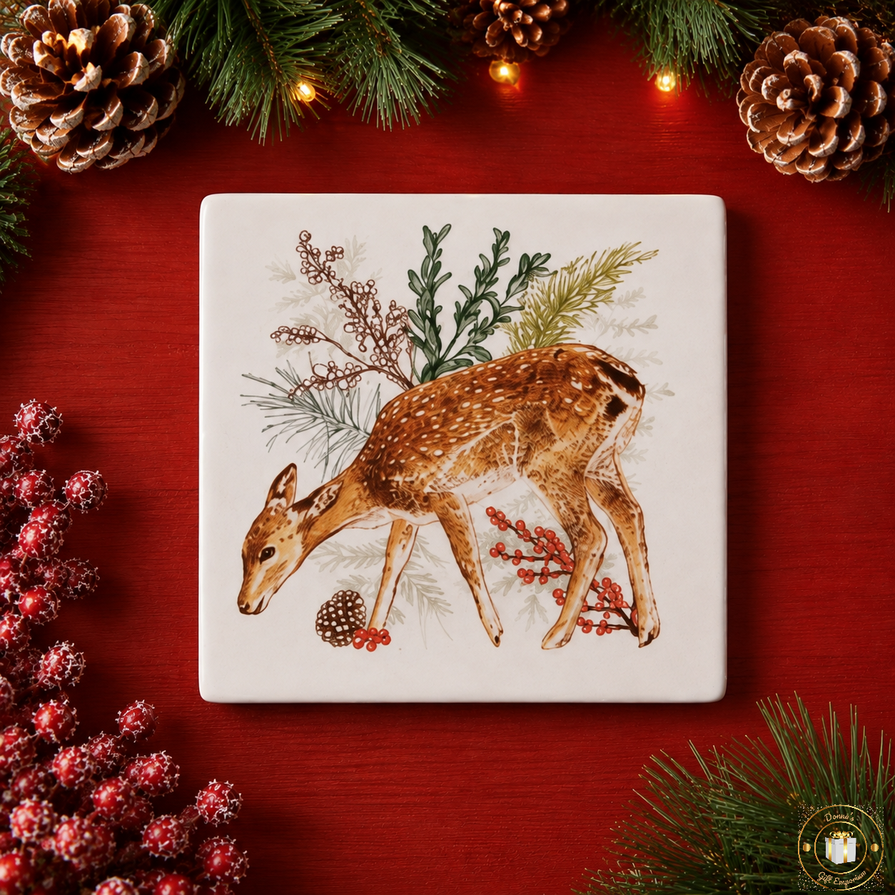 Woodland Fawn Coaster – Festive Ceramic Coaster