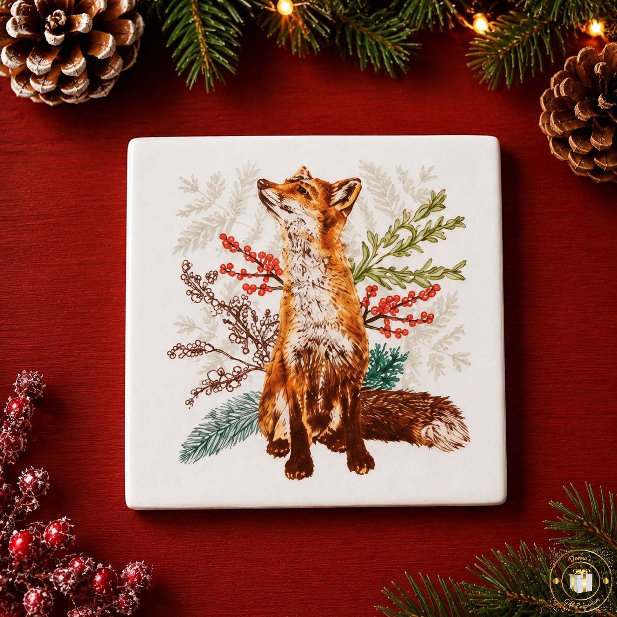 Woodland Fox Coaster – Festive Ceramic Coaster