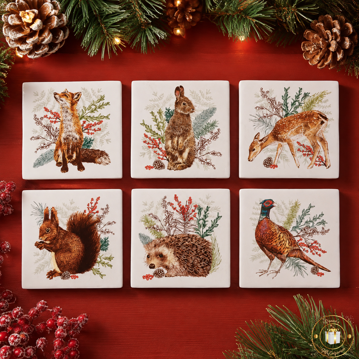 Woodland Wildlife Coasters - Set of 6 Festive Coasters