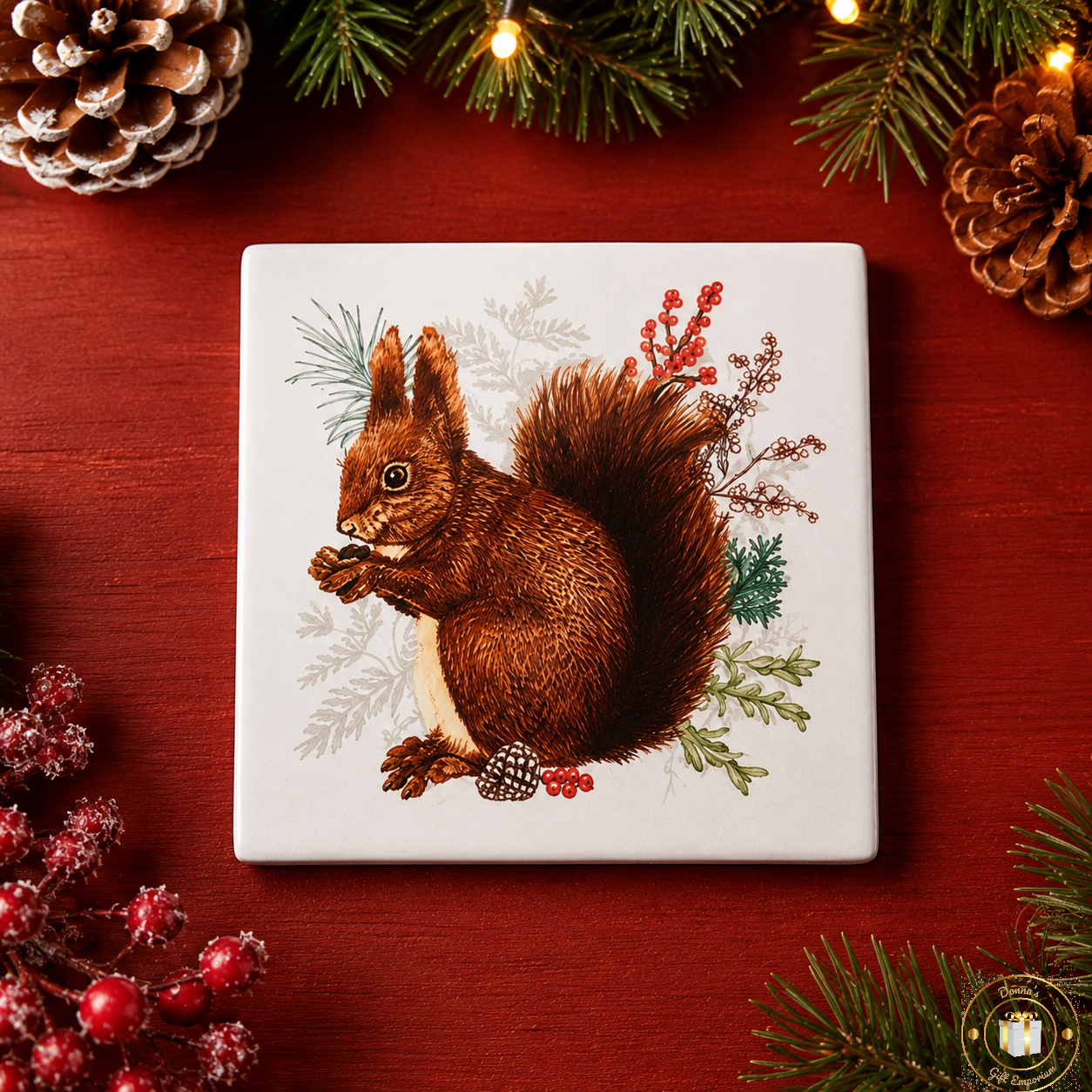 Woodland Squirrel Coaster – Festive Ceramic Coaster