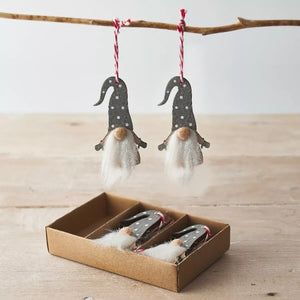 Grey Wooden Hanging Gonks - Christmas Decorations - Set of 6