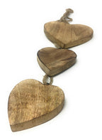 Hanging Trio of Natural Wooden Hearts