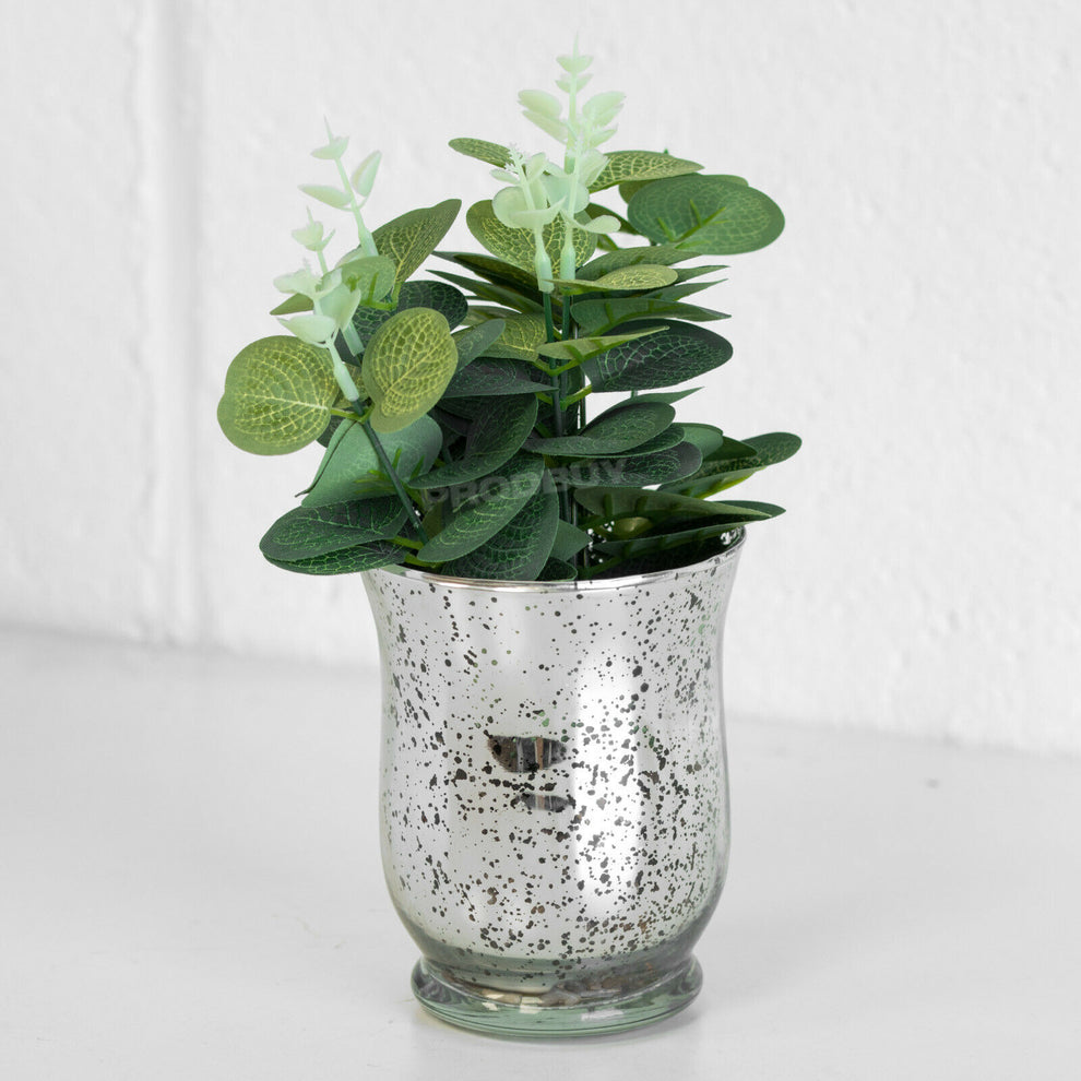 Faux Eucalyptus In Silver Pot