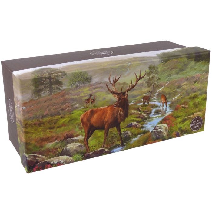 Highland Stag Box Set of Two Fine China Mugs