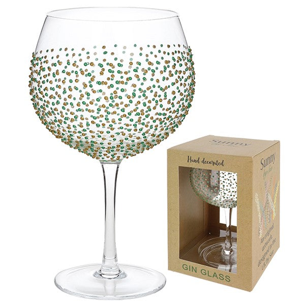 Gin Glass - Gold & Green Dot