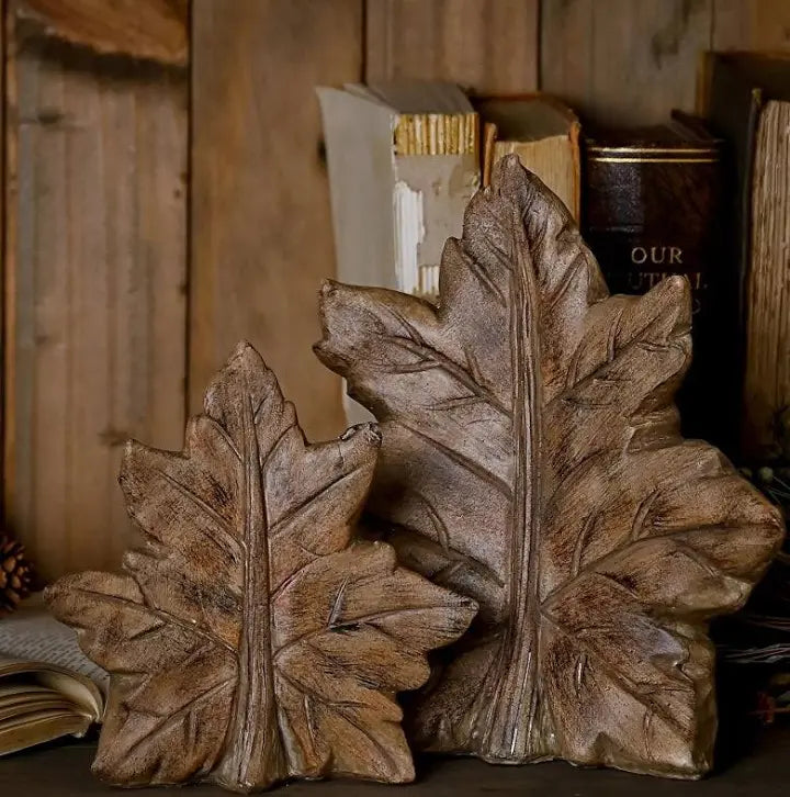 Country Living Wood Effect Resin Leaf Pair