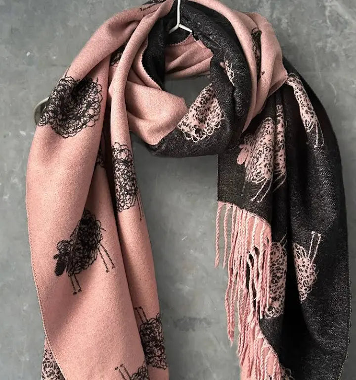 Cashmere Sheep Scarf - Black/Pink
