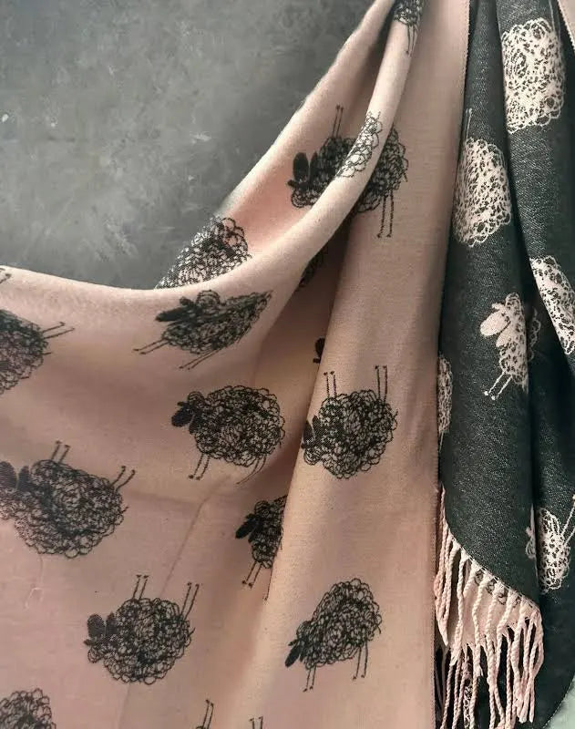 Cashmere Sheep Scarf - Black/Pink