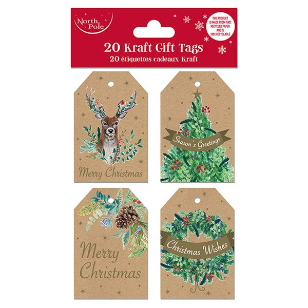Stag Christmas Gift Tags - Pack of 20