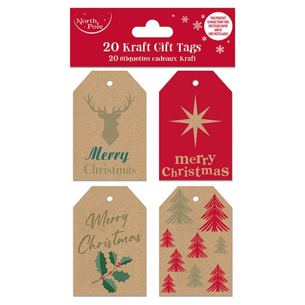 Stag & Star Christmas Gift Tags - Pack of 20