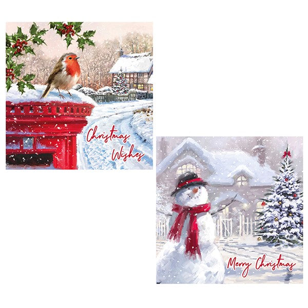 Snowman & Robin Christmas Cards - Pack of 12