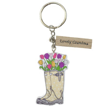 Load image into Gallery viewer, Welly &amp; Flowers Keyring - Mum, Nan, Grandma, Auntie, Sister, Friend
