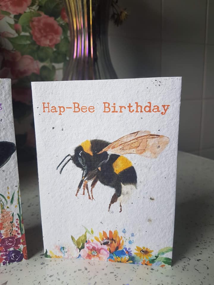 Hap-Bee Birthday - Happy - Bee - Plantable Seed Card .