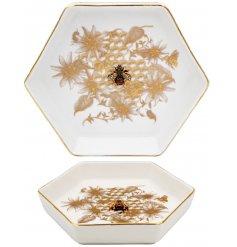 Golden Honeycomb Bee Trinket Dish
