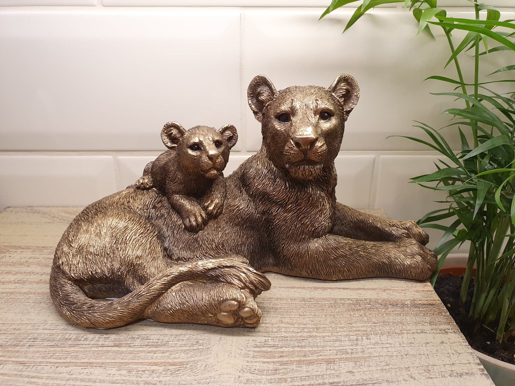 Bronze Lioness With Cub