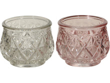 Load image into Gallery viewer, Vintage Inspired Pink &amp; Clear T-Light Holders

