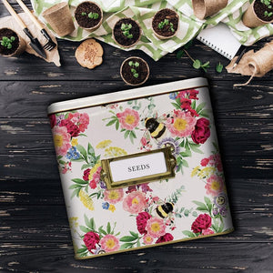 Floral Bee Seed Tin