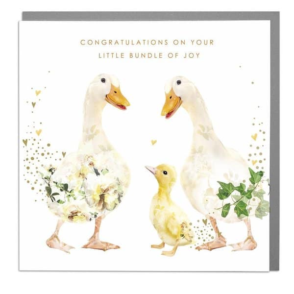 New Baby - Congratulations On Your Little Bundle Of Joy - Floral Ducks Card