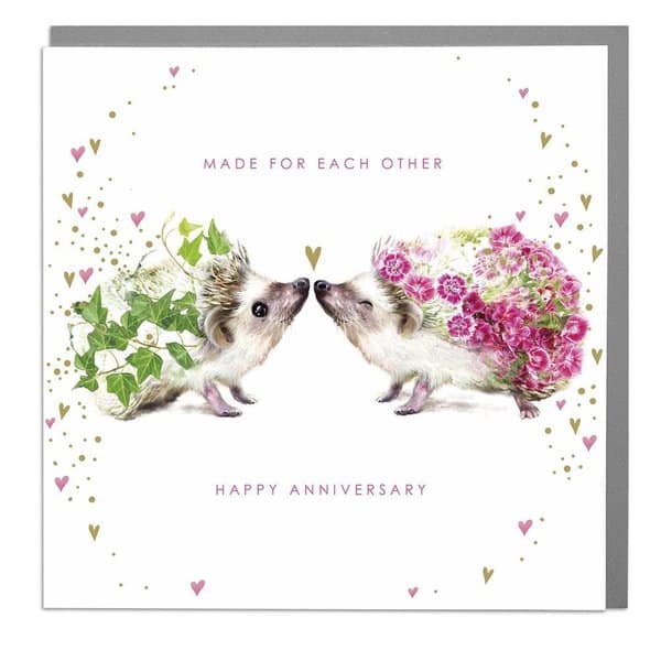 Happy Anniversary Floral Hedgehogs Card .