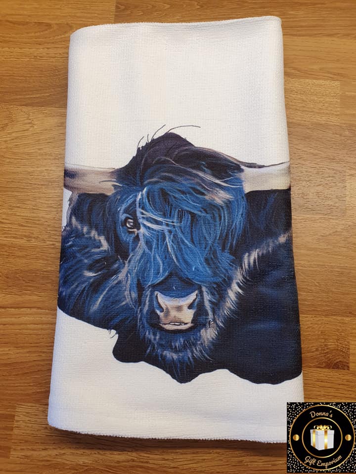 Black Highland Cow Tea Towel