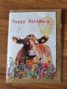Happy Birthday - Cow - Plantable Seed Card .