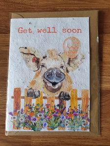 Get Well Soon - Pig - Plantable Seed Card .
