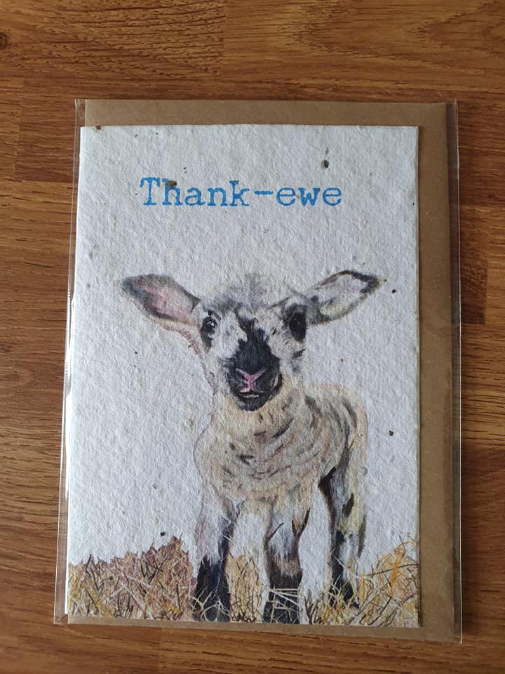 Thank - Ewe - Thank You - Lamb - Plantable Seed Card .