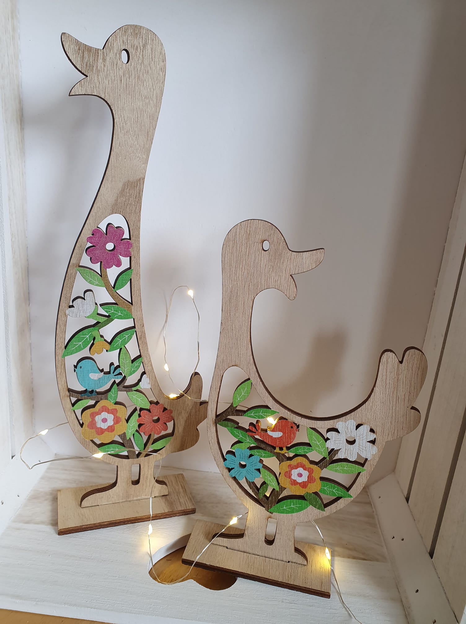 Wooden Floral Ducks - Pair